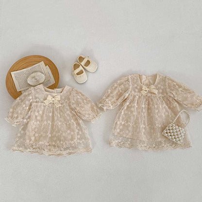 MyKids-USA® Baby Girl Mesh Patched Design Suqare Neck bodysuit Dress & Dress