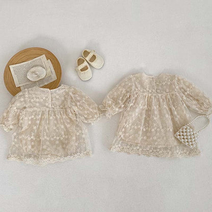 MyKids-USA® Baby Girl Mesh Patched Design Suqare Neck bodysuit Dress & Dress