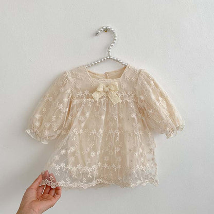 MyKids-USA® Baby Girl Mesh Patched Design Suqare Neck bodysuit Dress & Dress