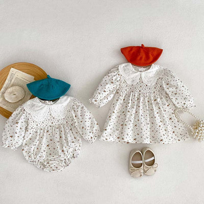 MyKids-USA® Baby Girl Floral Pattern Doll Neck bodysuit & Dress