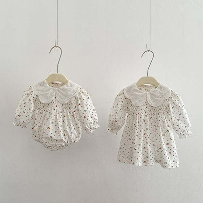 MyKids-USA® Baby Girl Floral Pattern Doll Neck bodysuit & Dress