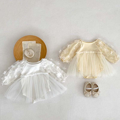MyKids-USA® Baby Girl Solid Color Mesh Patched Design Dress