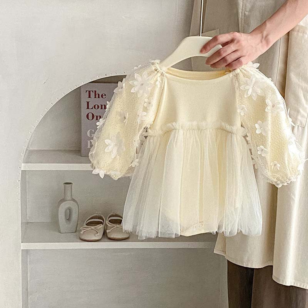 MyKids-USA® Baby Girl Solid Color Mesh Patched Design Dress