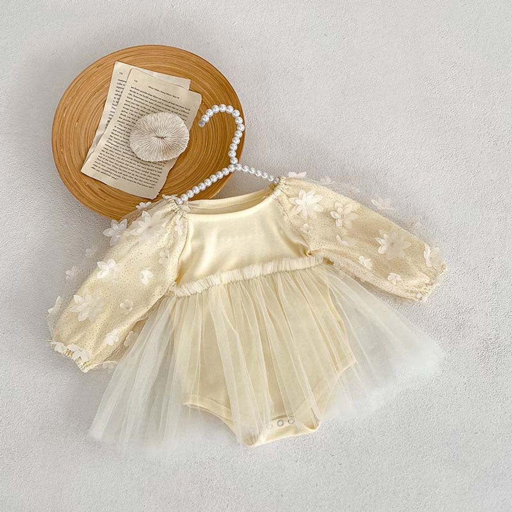 MyKids-USA® Baby Girl Solid Color Mesh Patched Design Dress