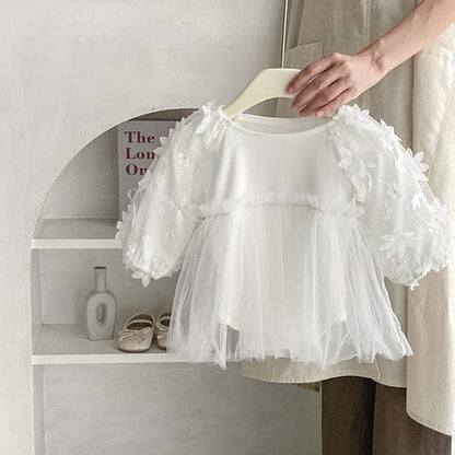 MyKids-USA® Baby Girl Solid Color Mesh Patched Design Dress