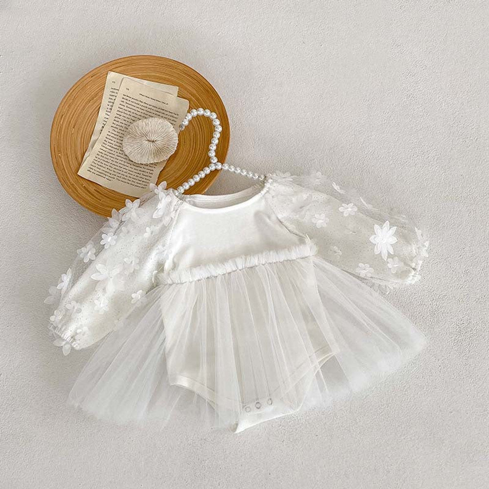 MyKids-USA® Baby Girl Solid Color Mesh Patched Design Dress