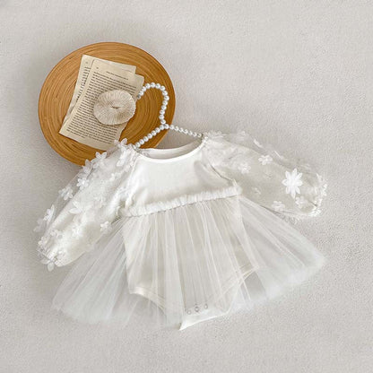 MyKids-USA® Baby Girl Solid Color Mesh Patched Design Dress