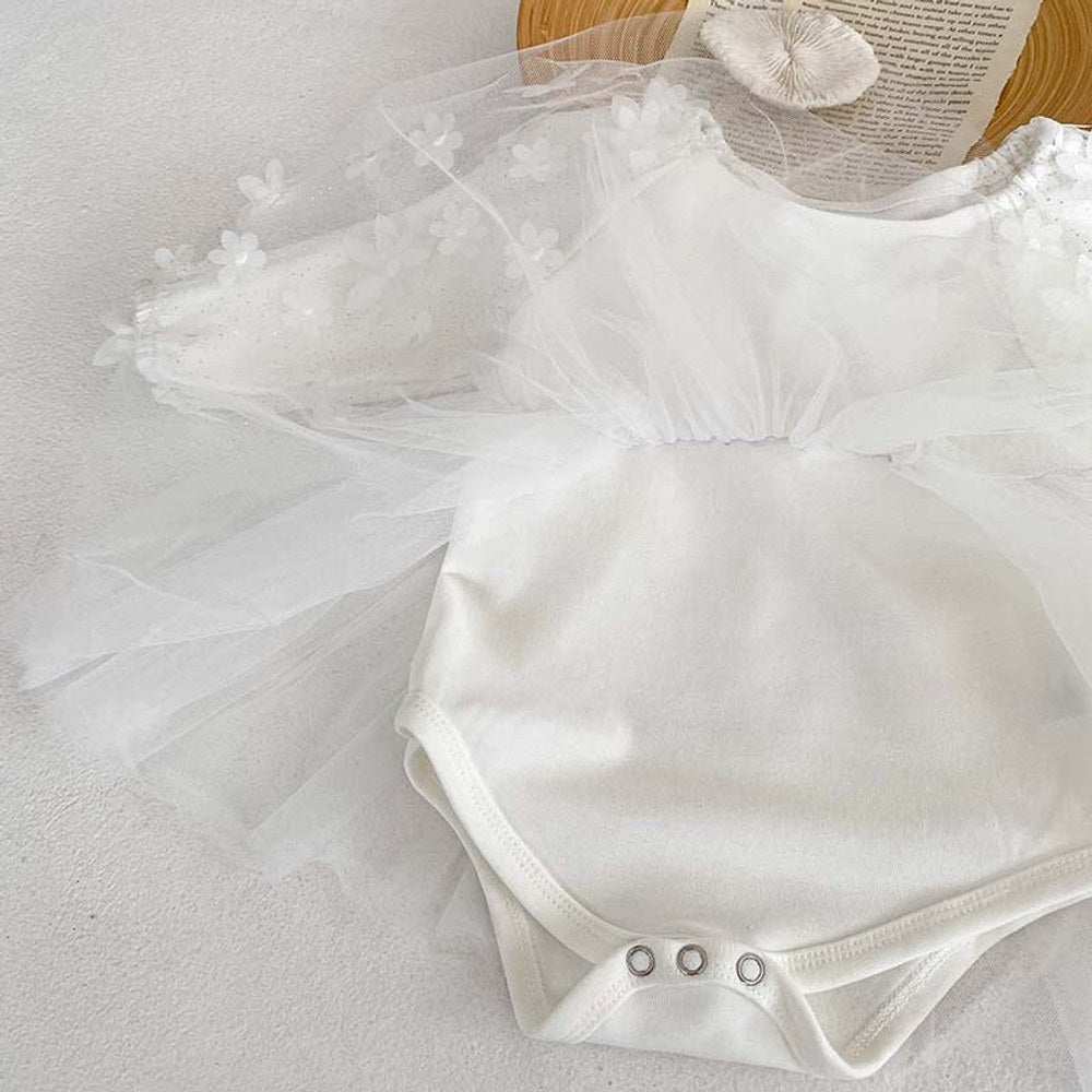 MyKids-USA® Baby Girl Solid Color Mesh Patched Design Dress