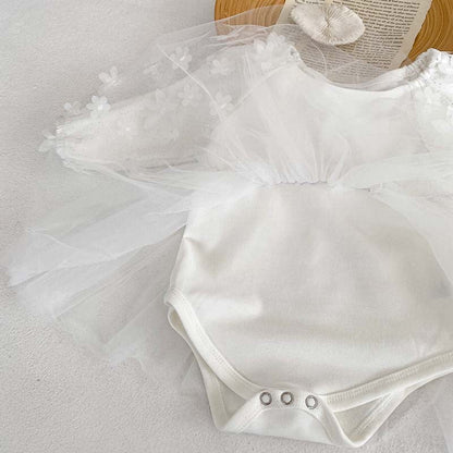 MyKids-USA® Baby Girl Solid Color Mesh Patched Design Dress