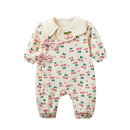MyKids-USA® Baby Girl Cherry Pattern Flower Neck Rompers