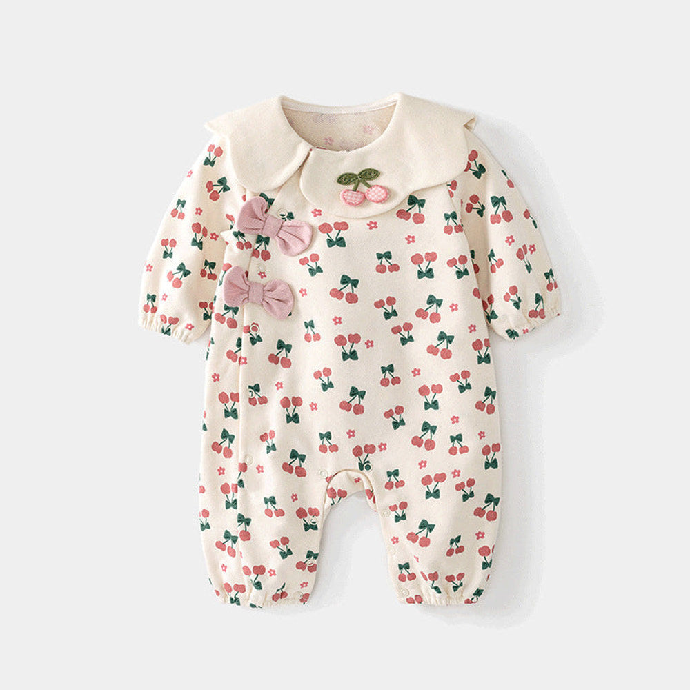MyKids-USA® Baby Girl Cherry Pattern Flower Neck Rompers