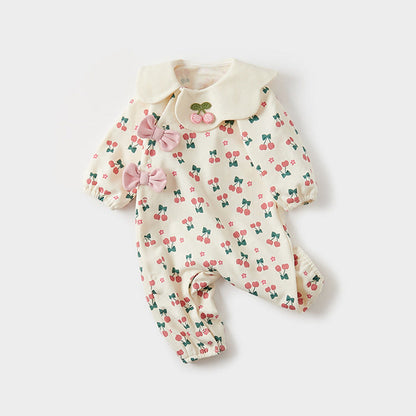 MyKids-USA® Baby Girl Cherry Pattern Flower Neck Rompers