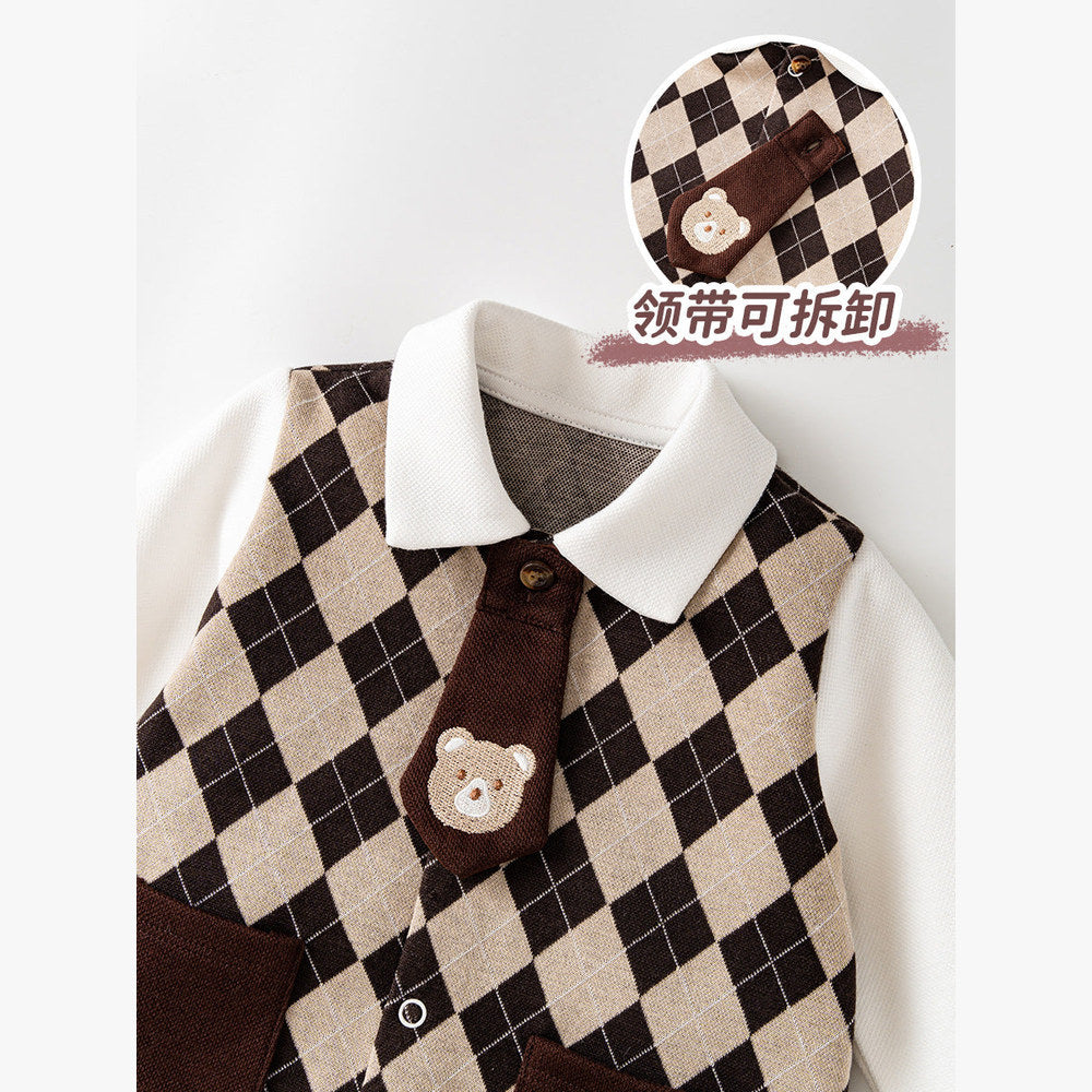 MyKids-USA® Newborn Plaid Pattern Polo Neck Rompers