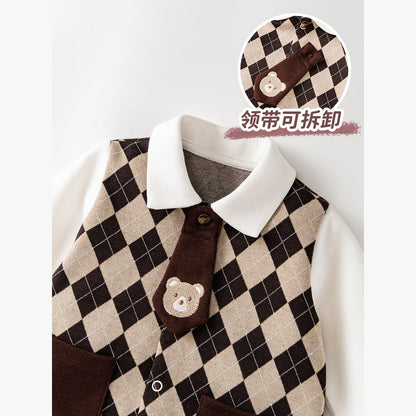 MyKids-USA® Newborn Plaid Pattern Polo Neck Rompers