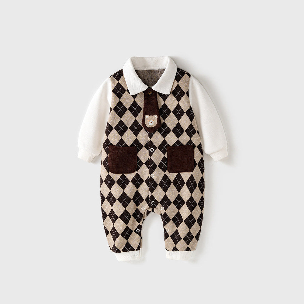 MyKids-USA® Newborn Plaid Pattern Polo Neck Rompers