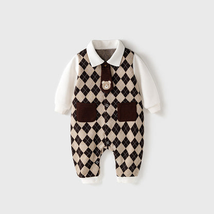 MyKids-USA® Newborn Plaid Pattern Polo Neck Rompers