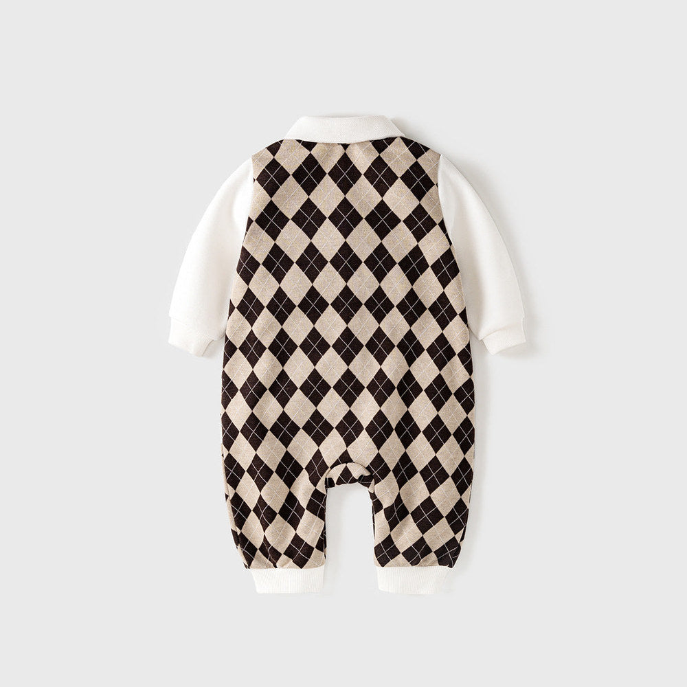 MyKids-USA® Newborn Plaid Pattern Polo Neck Rompers
