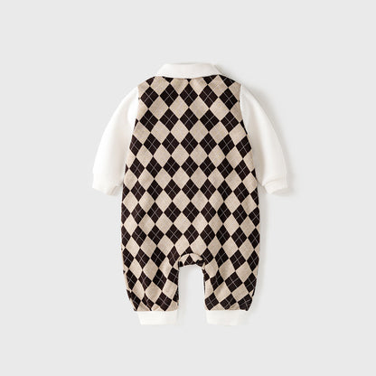 MyKids-USA® Newborn Plaid Pattern Polo Neck Rompers