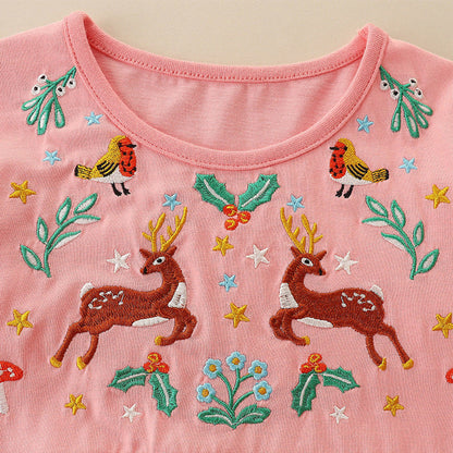 MyKids-USA® Embroidered Pattern Long Sleeve Cartoon Dress
