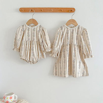 MyKids-USA® Floral Pattern Long Sleeve bodysuit Dress