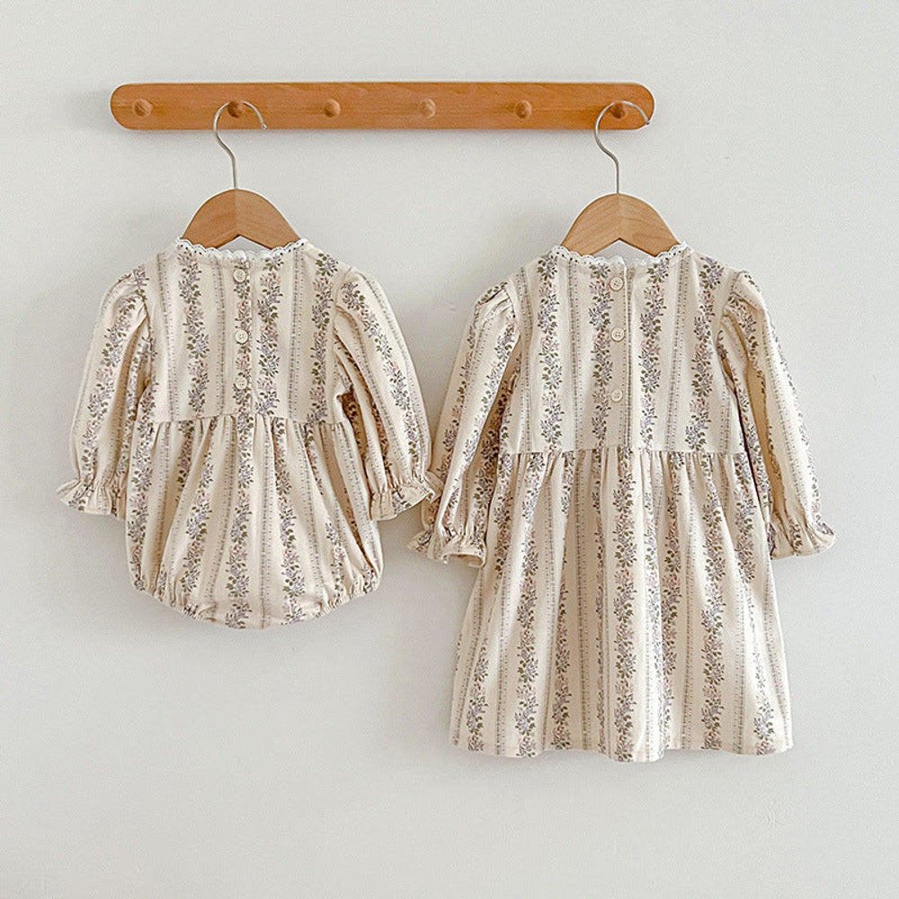 MyKids-USA® Floral Pattern Long Sleeve bodysuit Dress