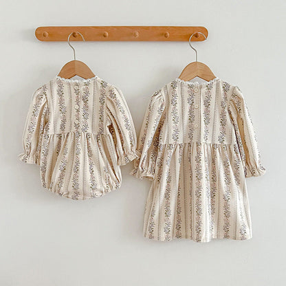 MyKids-USA® Floral Pattern Long Sleeve bodysuit Dress
