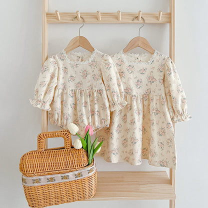 MyKids-USA® Square Neck Princess Sweet Style Baby bodysuit & Children Dress