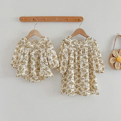 MyKids-USA® Floral Pattern Ruffle Neck Baby bodysuit Dress