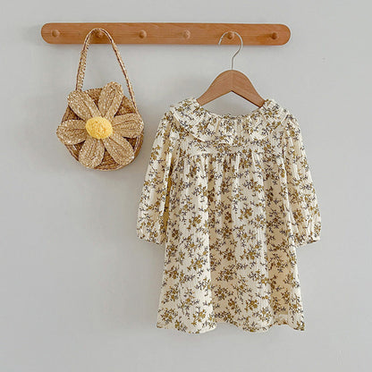 MyKids-USA® Floral Pattern Ruffle Neck Baby bodysuit Dress