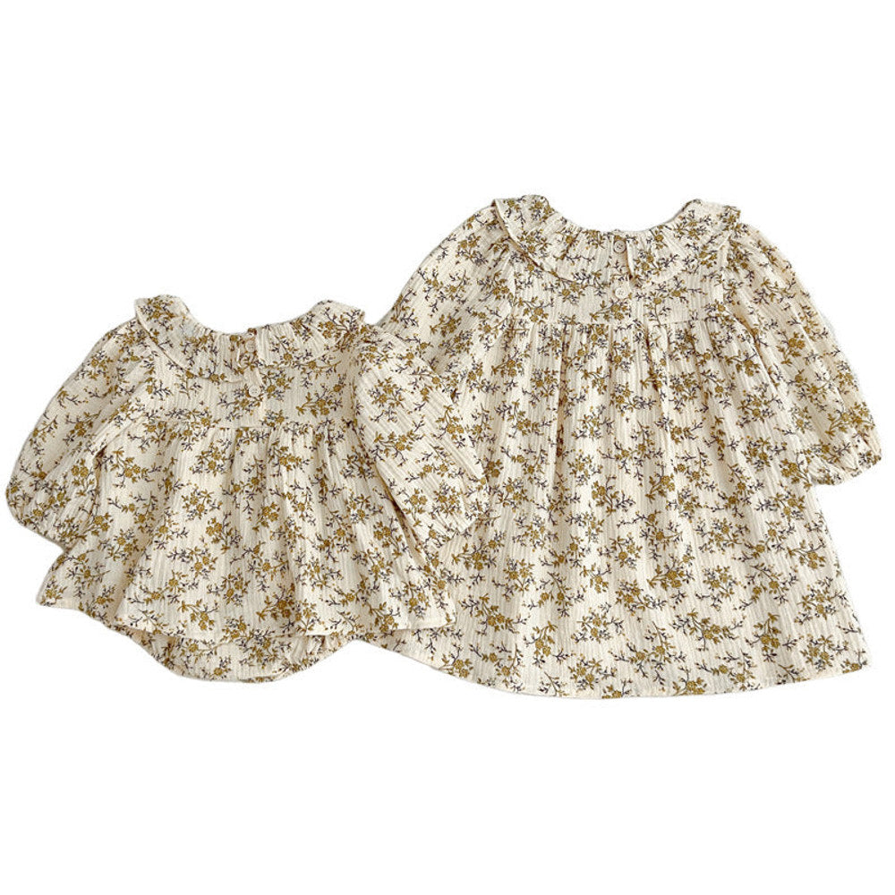 MyKids-USA® Floral Pattern Ruffle Neck Baby bodysuit Dress