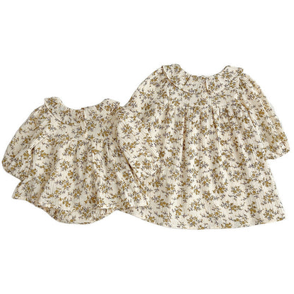 MyKids-USA® Floral Pattern Ruffle Neck Baby bodysuit Dress