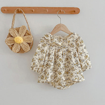 MyKids-USA® Floral Pattern Ruffle Neck Baby bodysuit Dress