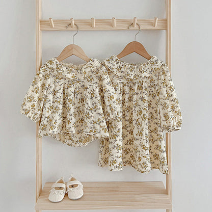 MyKids-USA® Floral Pattern Ruffle Neck Baby bodysuit Dress