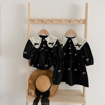 MyKids-USA® Mesh Patched Design Long Sleeve Dress