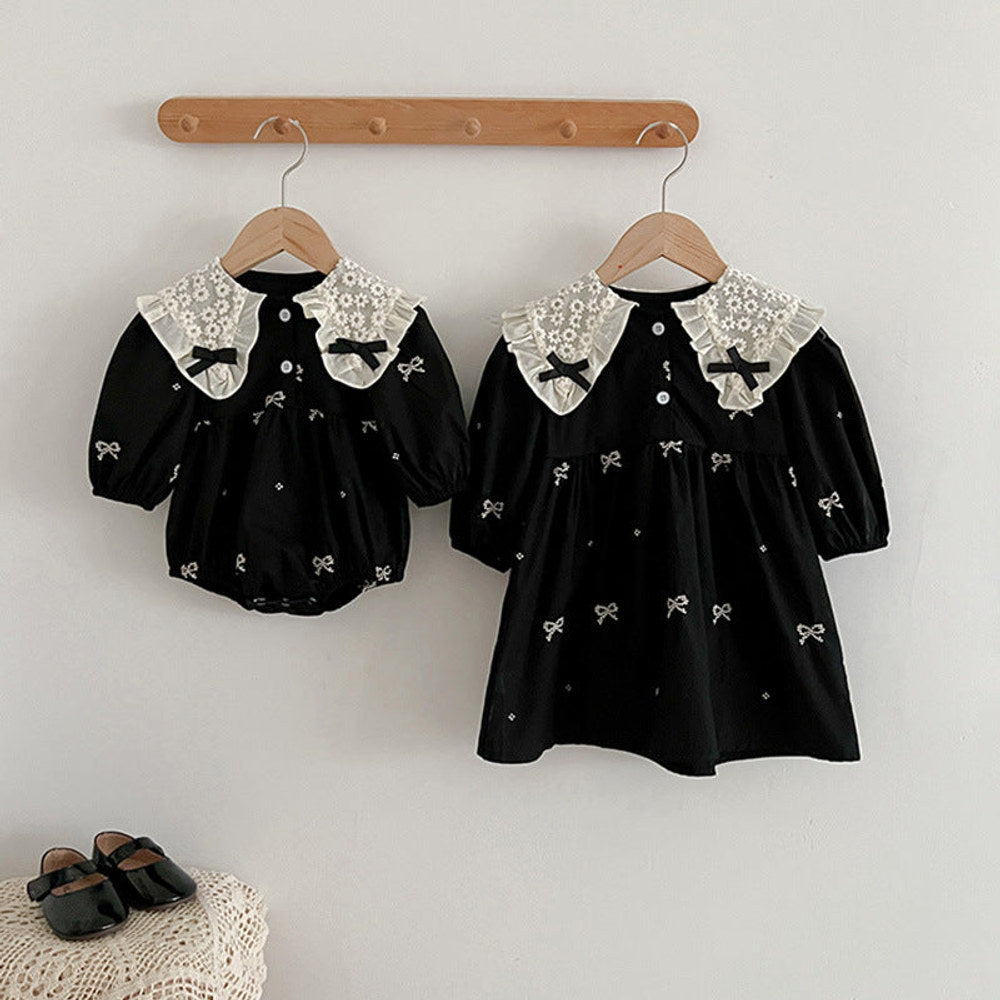 MyKids-USA® Mesh Patched Design Long Sleeve Dress