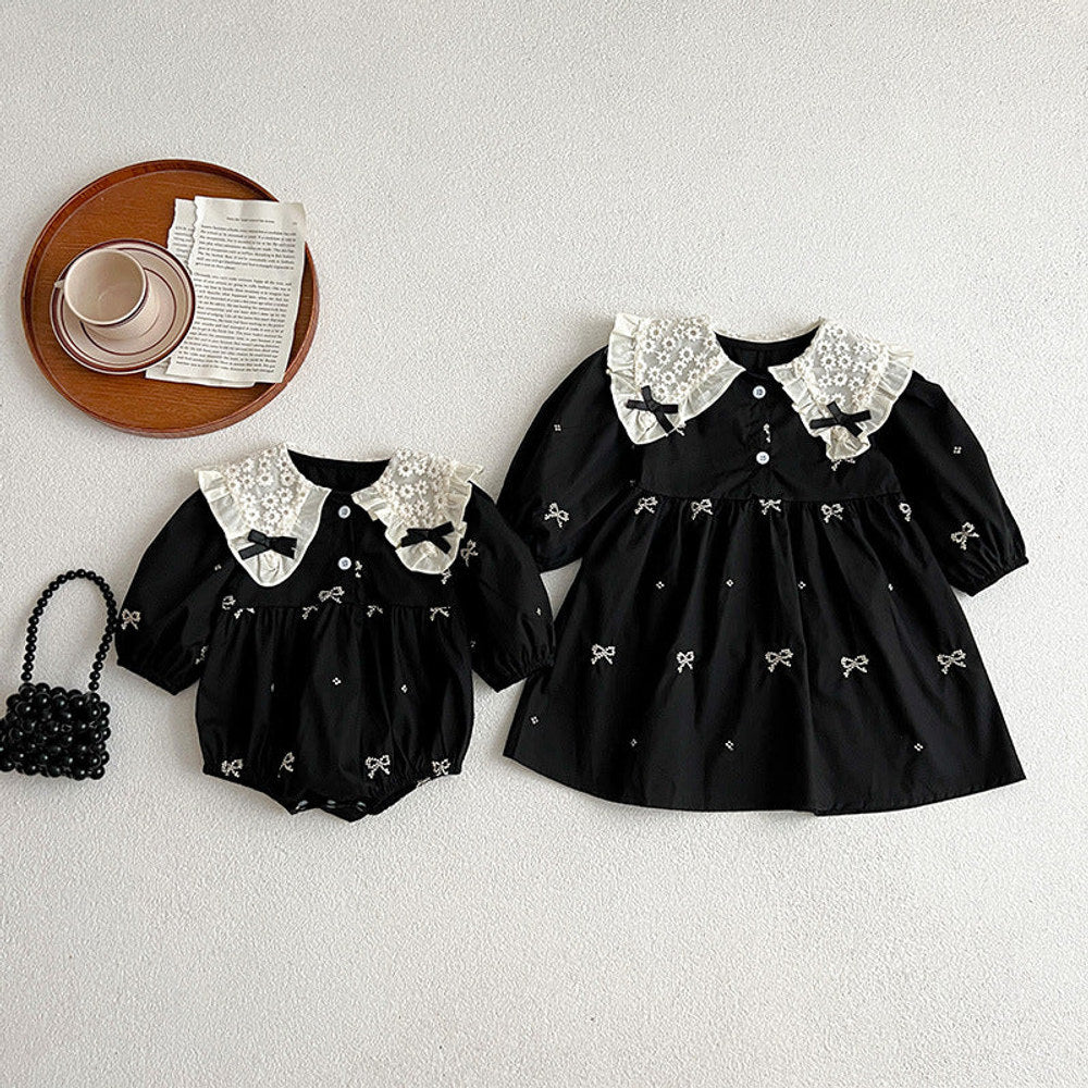 MyKids-USA® Mesh Patched Design Long Sleeve Dress