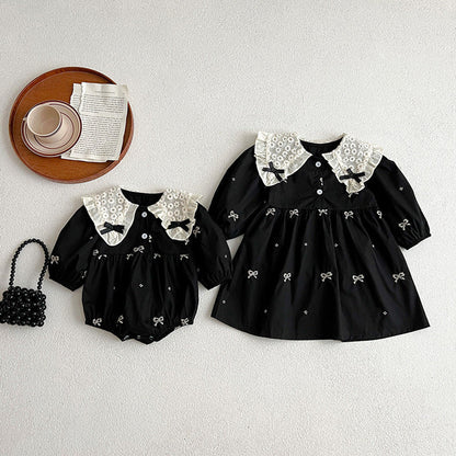 MyKids-USA® Mesh Patched Design Long Sleeve Dress
