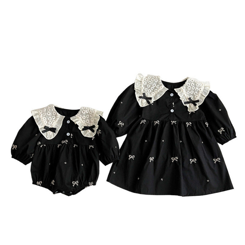 MyKids-USA® Mesh Patched Design Long Sleeve Dress