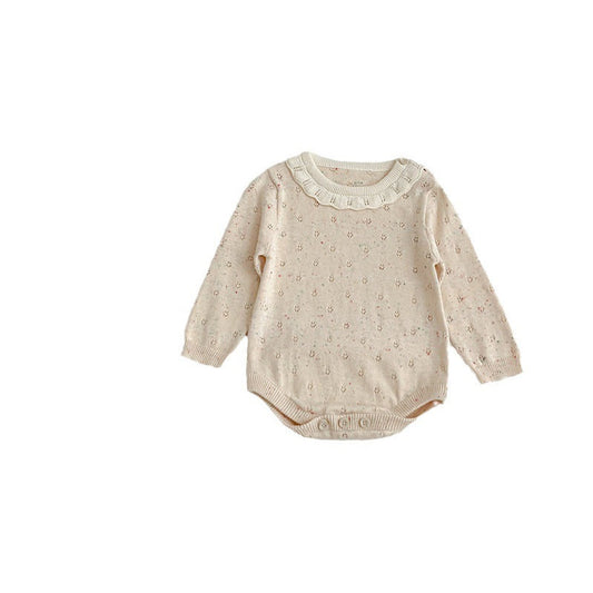 MyKids-USA® Solid Color Ruffle Neck Hollow Carved Design bodysuit