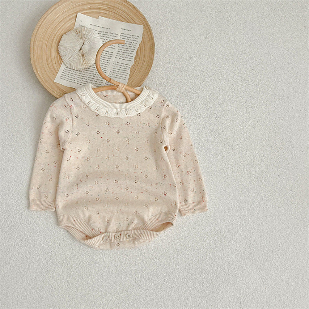 MyKids-USA® Solid Color Ruffle Neck Hollow Carved Design bodysuit