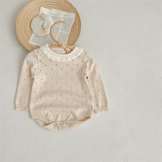 MyKids-USA® Solid Color Ruffle Neck Hollow Carved Design bodysuit