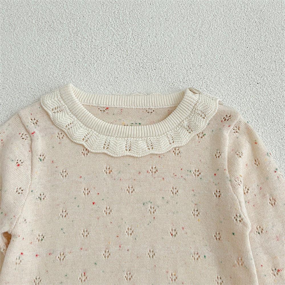 MyKids-USA® Solid Color Ruffle Neck Hollow Carved Design bodysuit