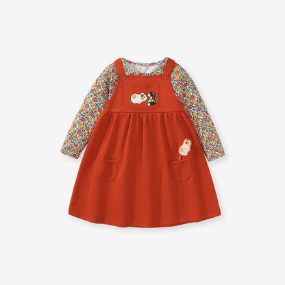 MyKids-USA® Vintage Style Floral Pattern Shirt & Strap Dress Sets
