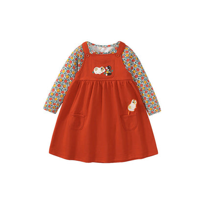 MyKids-USA® Vintage Style Floral Pattern Shirt & Strap Dress Sets