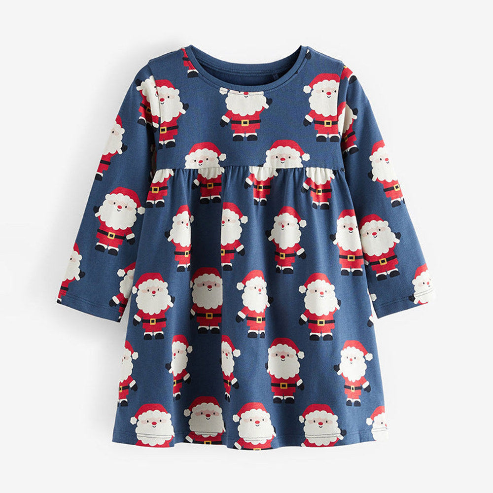MyKids-USA® Santa Claus Pattern Long Sleeve Cotton Dress