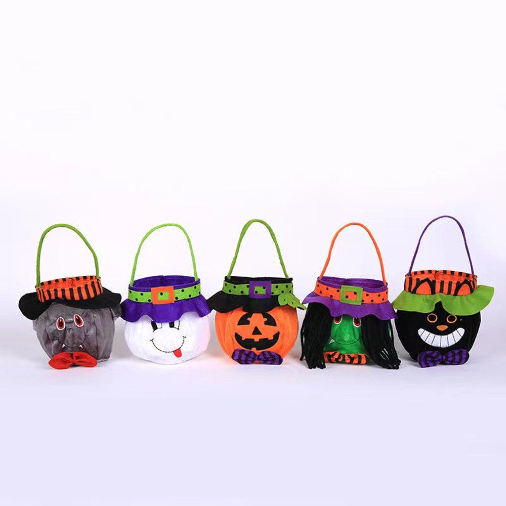 Halloween Witch Pumpkin Tote Candy Bag with Decorative Props