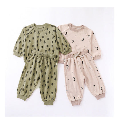 MyKids-USA® Print Pattern Crewneck Hoodie & Trousers Sets