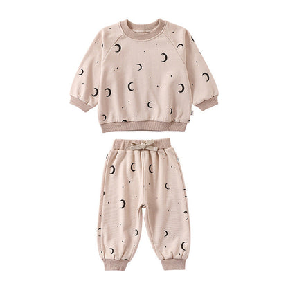 MyKids-USA® Print Pattern Crewneck Hoodie & Trousers Sets