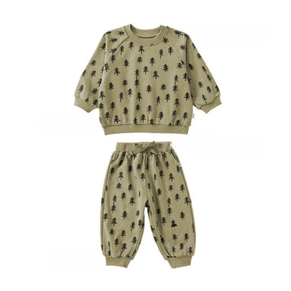 MyKids-USA® Print Pattern Crewneck Hoodie & Trousers Sets