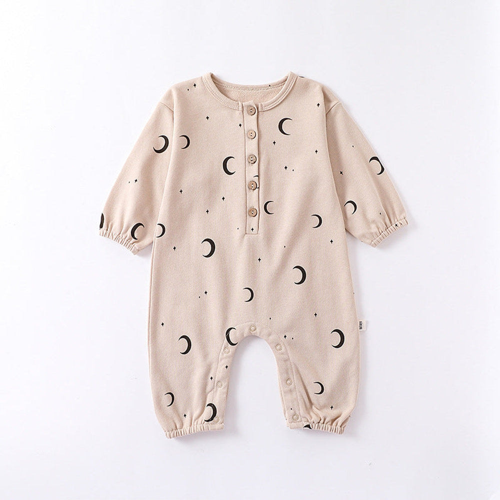 MyKids-USA® Moon Print Pattern Casual Long Sleeve Rompers